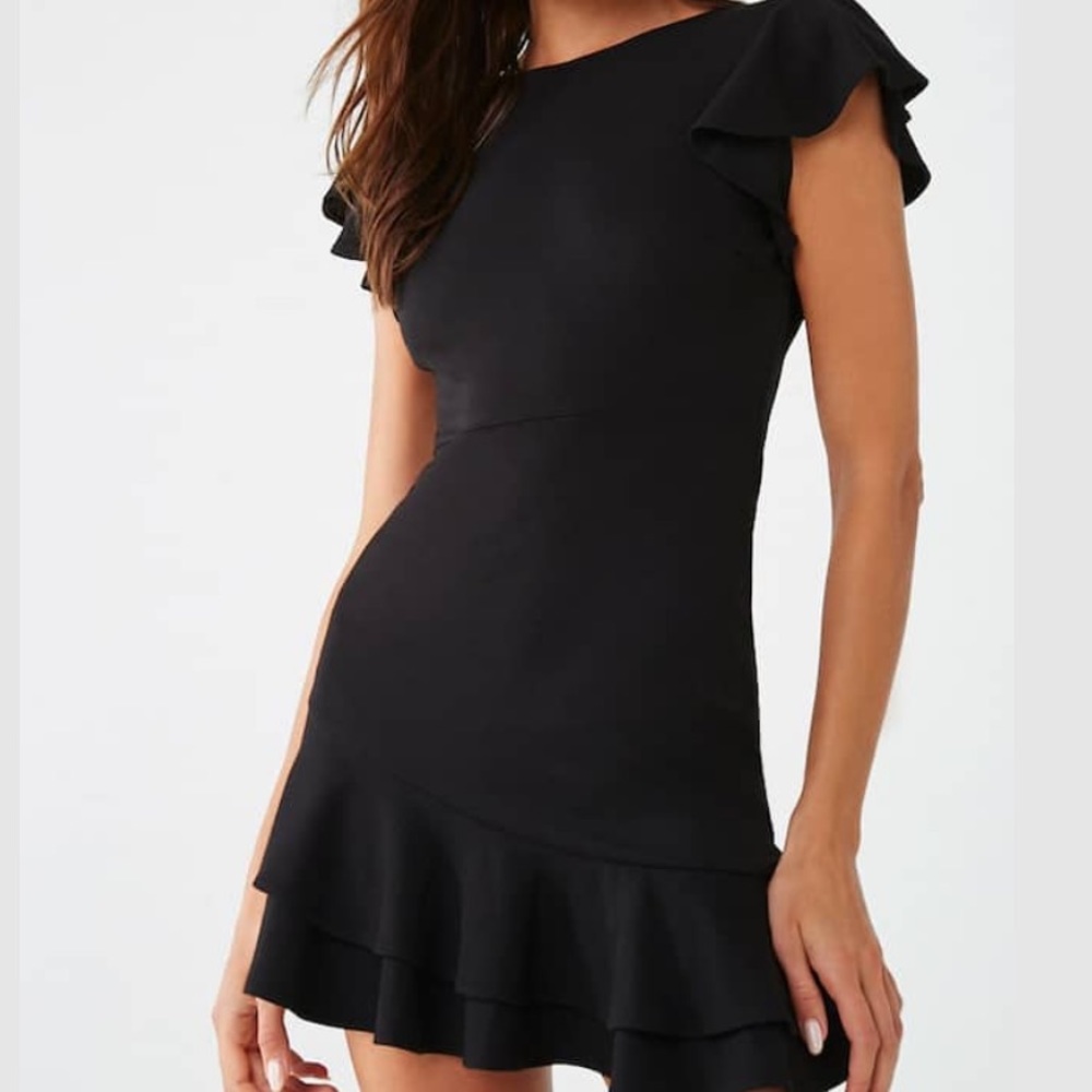 Ruffle Cap Sleeve Black Forever 21 Dress